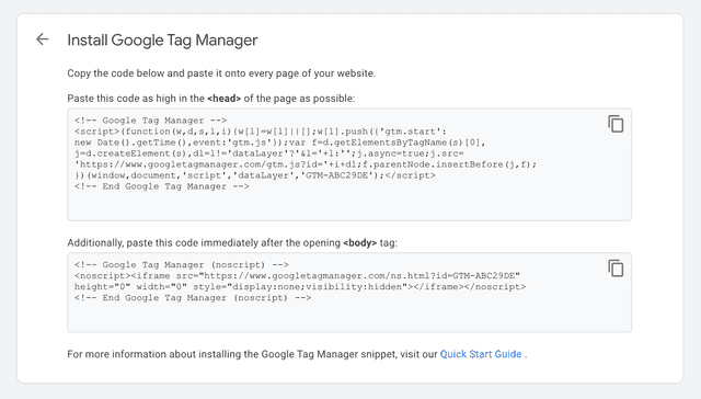 Google Tag Manager code snippets