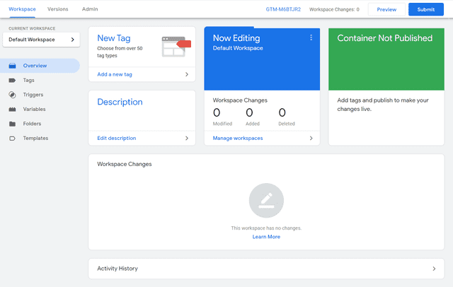 New Google Tag Manager container
